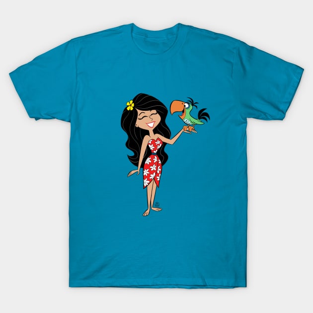 PRETTY ISLAND WOMAN AND TROPICAL BIRD T-Shirt by markscartoonart62